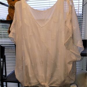 White Blouse with Gold Leaves and accents of Gold Stitching Throughout the Top